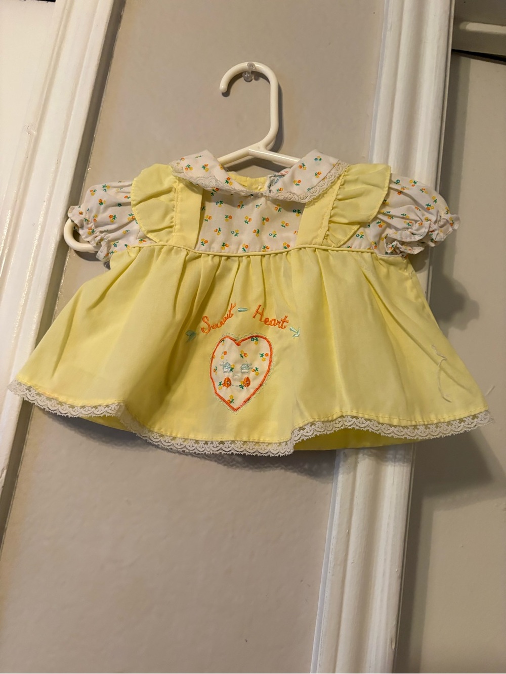 Vintage Cotton Candy Yellow and Off White Floral Heart Appliqué Dress